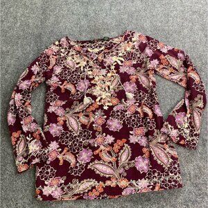 Eddie Bauer Blouse Womens S Purple Embroidered Tasseled Paisley Boho Semi‎ Sheer